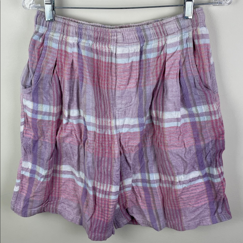 Vintage Shah Safari Pleated Shorts Smocked Waist Pink Plaid